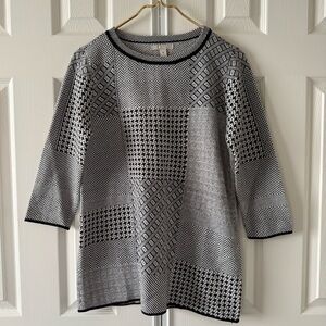 NWOT Dana Buchman Black and White Geometric Patterned 3/4 Sleeve Sweater Size S